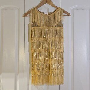 Flapper Dress Girls Size M (7-9) Gold Halloween New Years Eve Play Costume 1920s